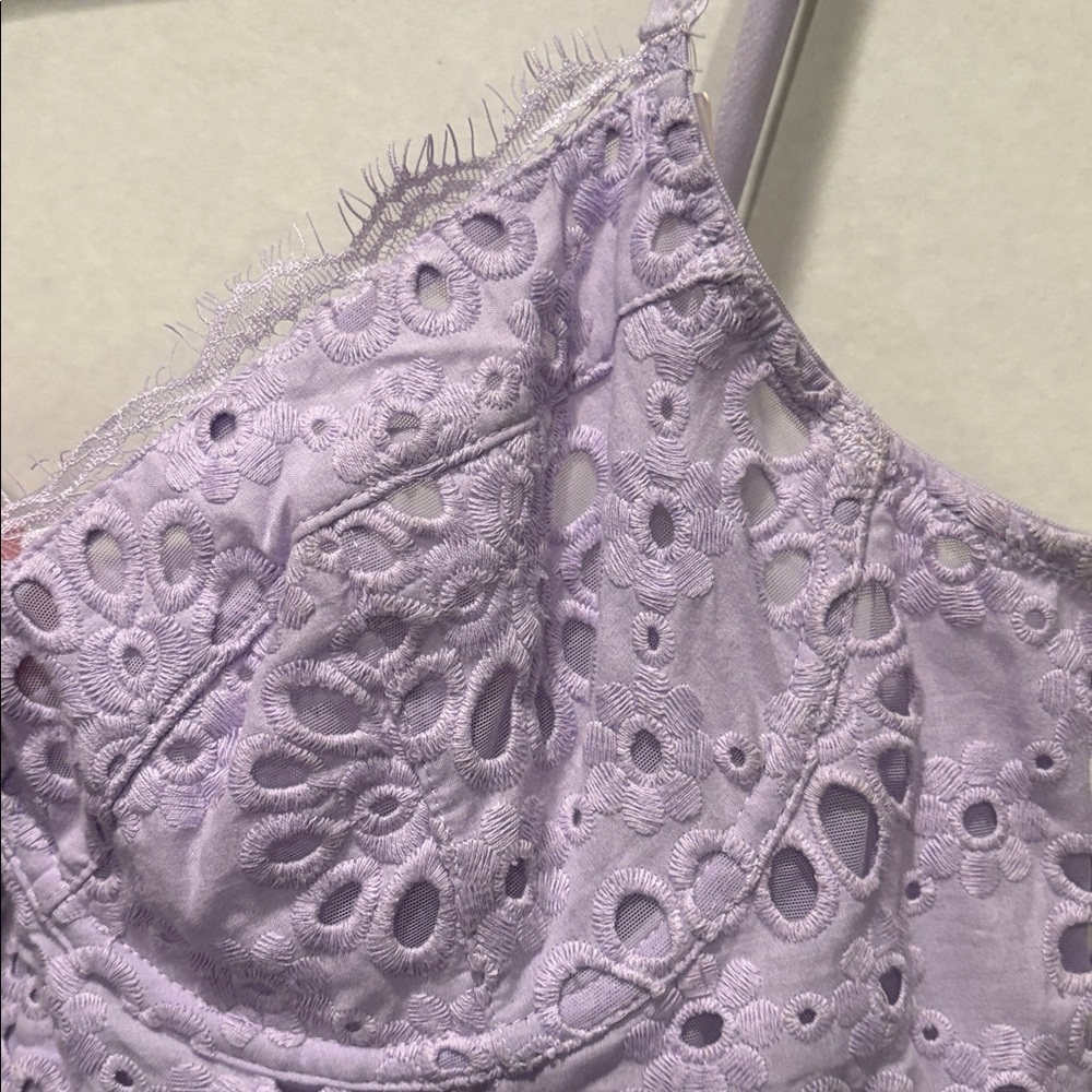 Anthropologie - The Giselle Eyelet Lace Corset Bustier Crop Top. Lavendar. XL - Picture 4 of 14